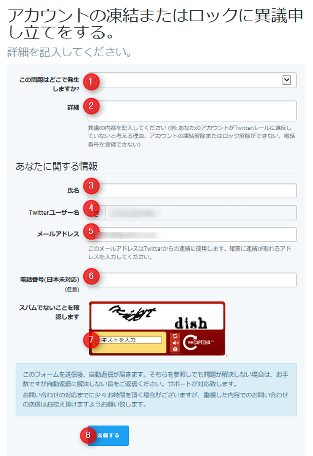 アカウントの凍結またはロックに異議申し立てをする。